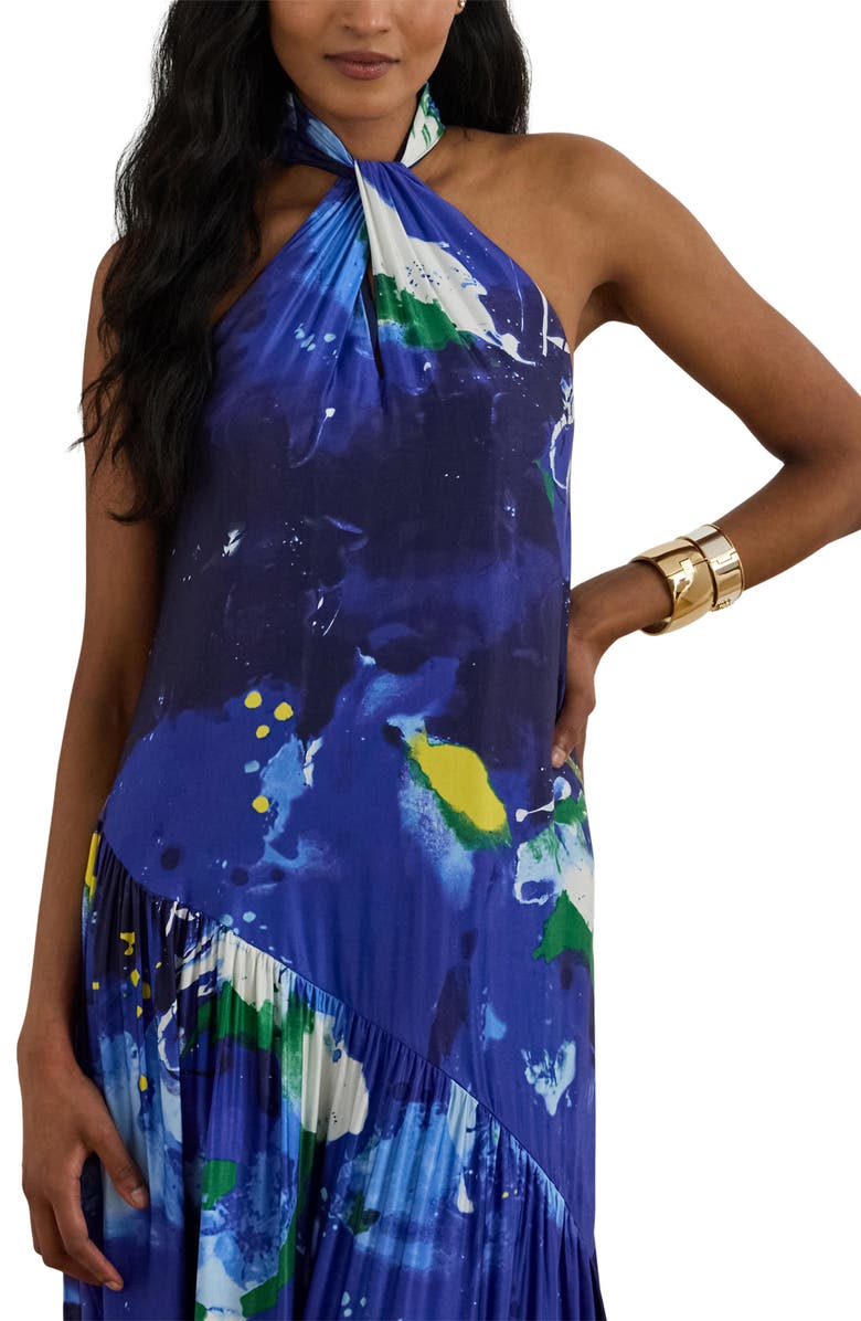 Lauren Ralph Lauren Mock Neck Tiered Gown, Alternate, color, Blue Multi