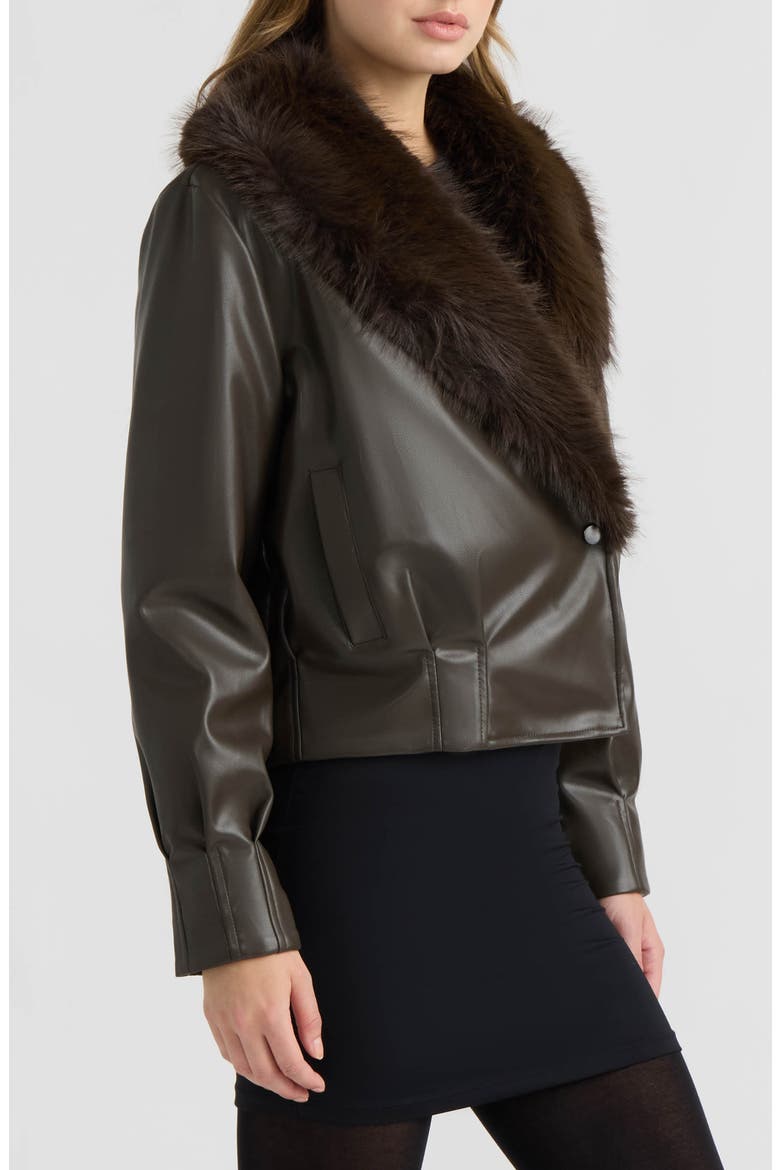 Leon Faux Leather Jacket with Faux Fur Collar, Alternate, color, ESPRESSO