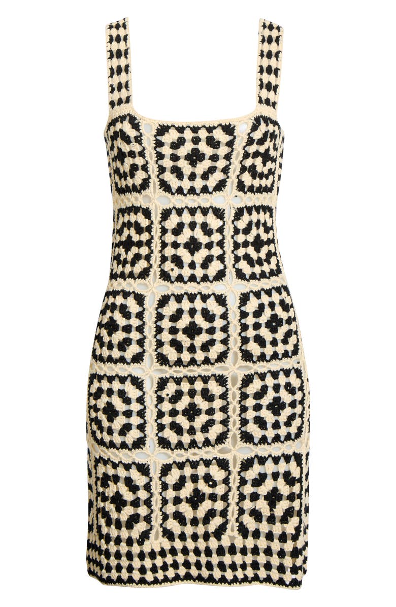 Elan Crochet Cover-Up Dress, Alternate, color, Black White Combo