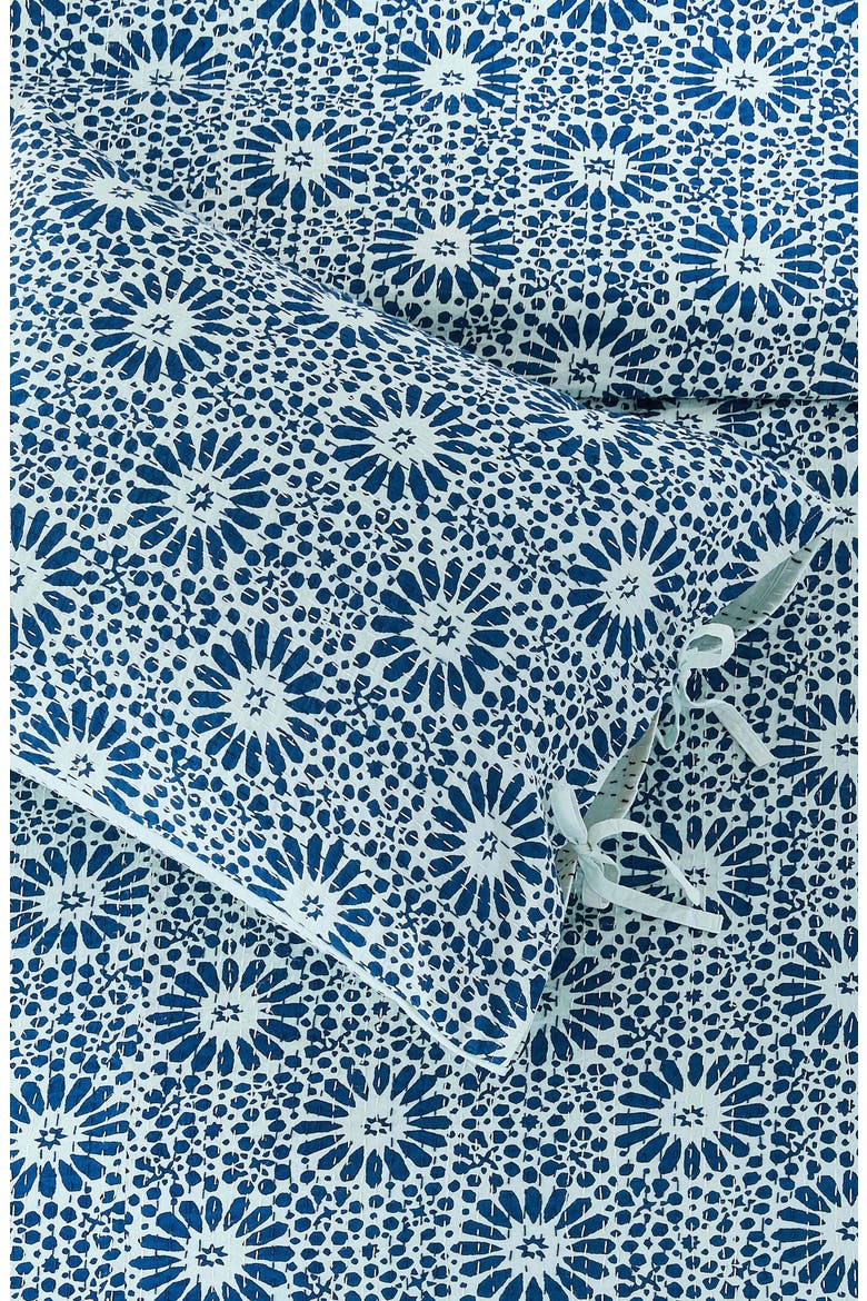 Flower Burst Kantha Cotton Coverlet, Alternate, color, INDIGO