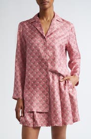 Max Mara Studio Alpe Kitty Print Silk Twill Button-Up Shirt