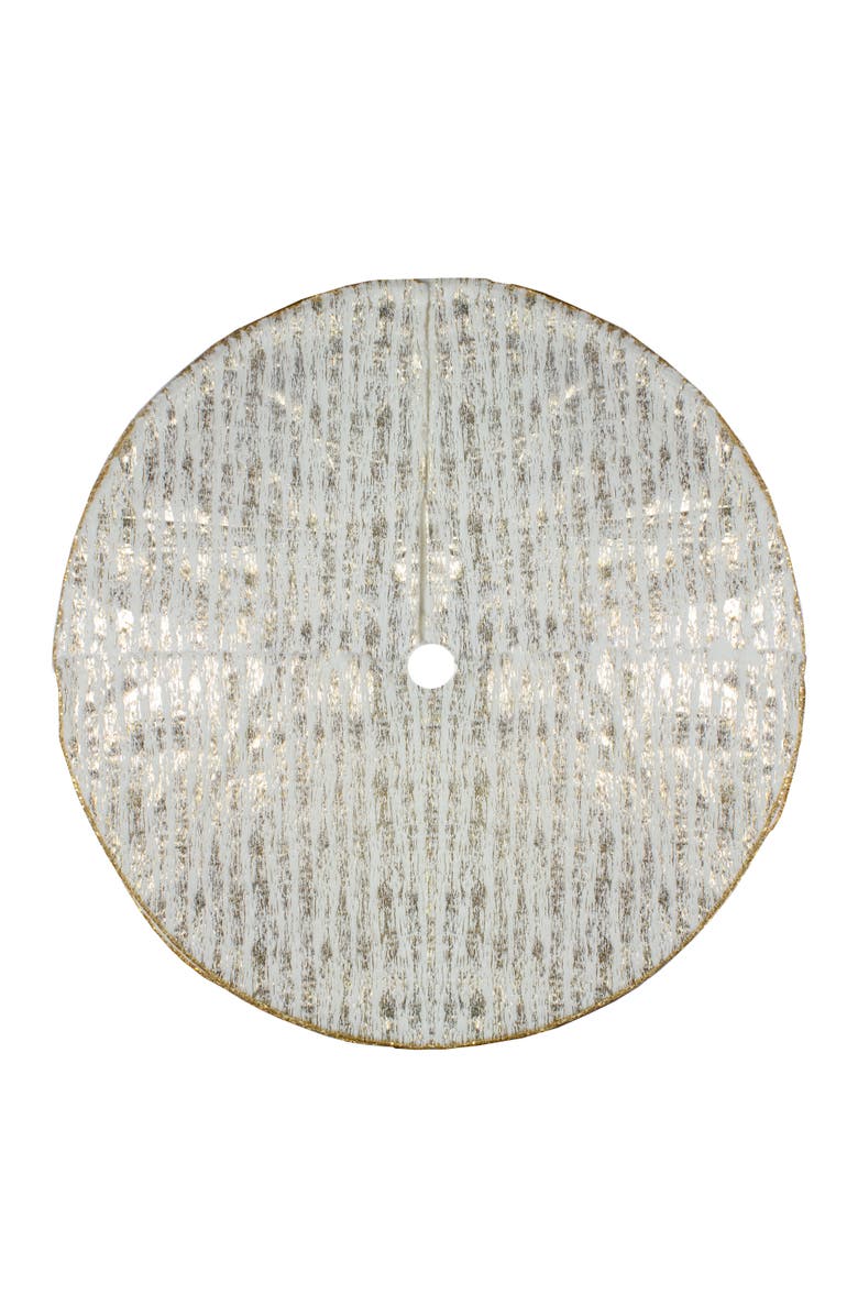 Northlight 48" Cream and Gold Wood Grain Pattern and Faux Fur Christmas Tree Skirt, Alternate, color, Ivory