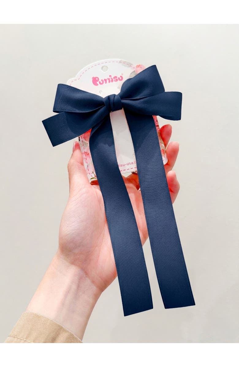 Puttisu Classic Long Ribbon Bow Clip Gift Set with Tin Case, Alternate, color, Navy Blue
