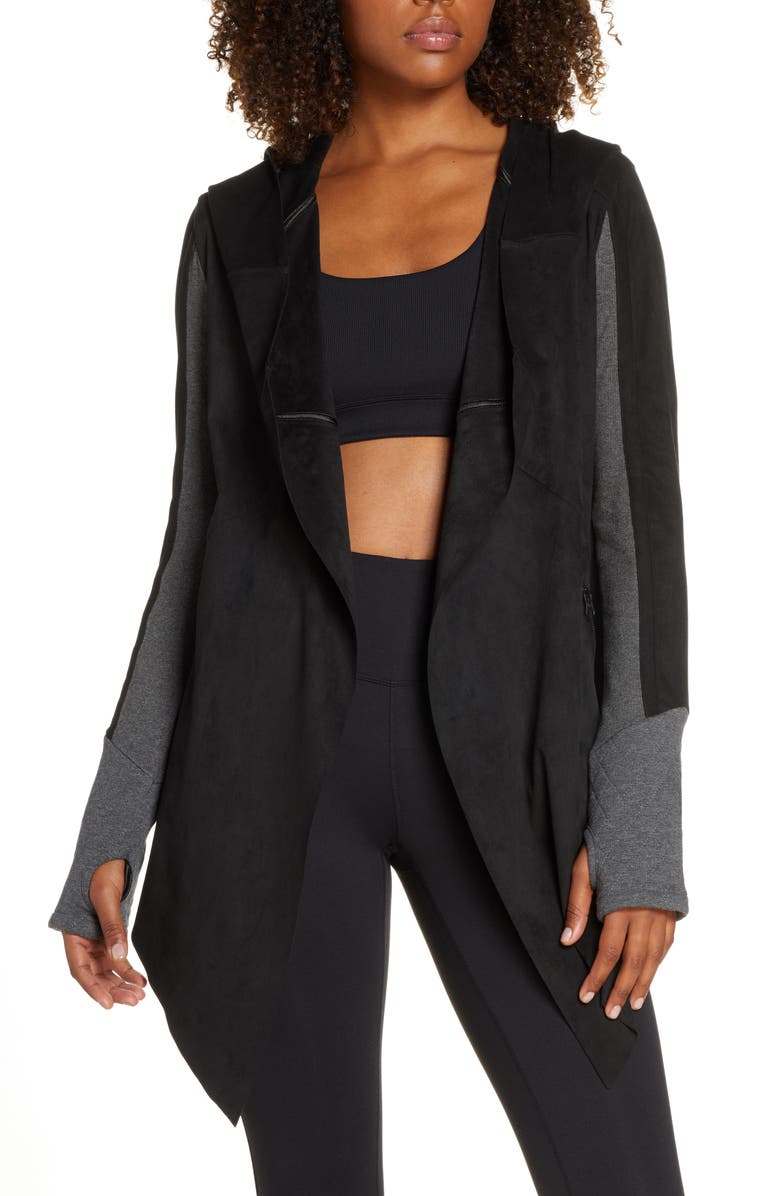 Blanc Noir Sleeper Drape Front Jacket, Main, color,