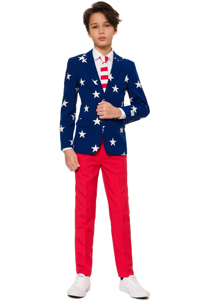 Stars & Stripes Two-Piece Suit with Tie, Main, color, BLUE/ WHITE