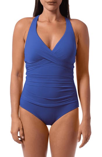 Jantzen Amelie Surplice One-piece Swimsuit In Cobalt