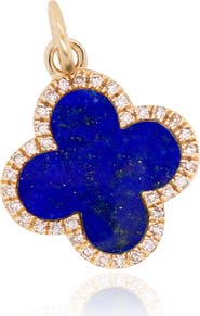 The Lovery Fine Jewelry Large Lapis Diamond Clover Charm