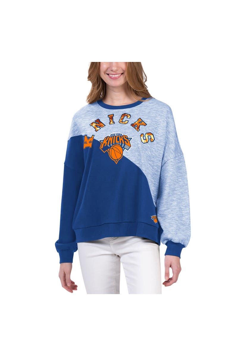 G-III 4HER BY CARL BANKS Women's G-III 4Her by Carl Banks Blue New York Knicks Benches Split Pullover Sweatshirt, Alternate, color, Blue