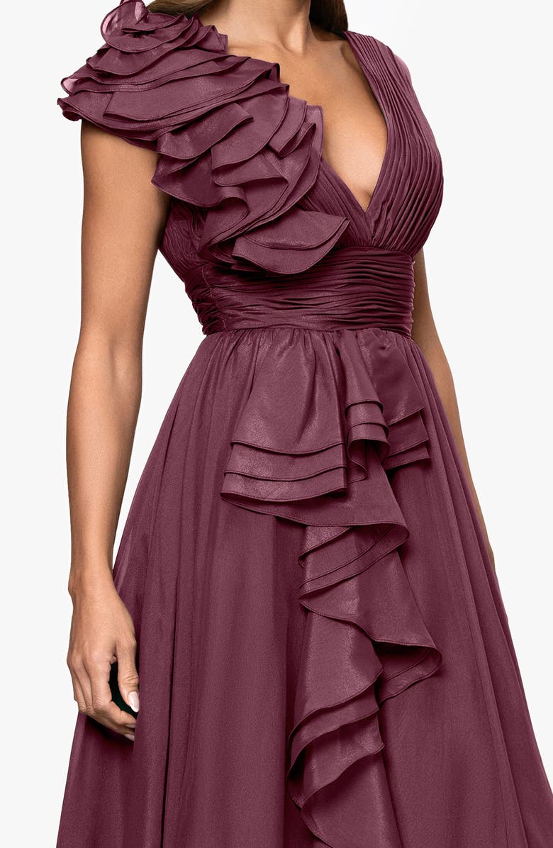 Xscape Evenings Ruffle Organza Gown, Alternate, color, Wine