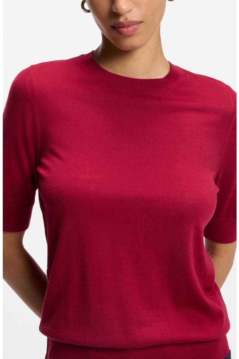 Farbella Short Sleeve Virgin Wool Sweater, Alternate, color, DEEP RUBY