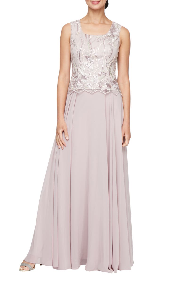 Alex Evenings Sequin Embroidered Lace Mock Two-Piece Gown with Jacket, Alternate, color,