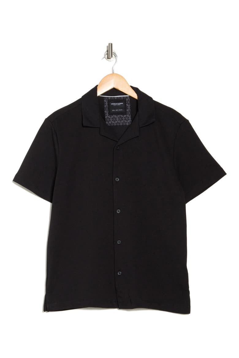 Solid Black Knit Cotton Blend Camp Shirt, Alternate, color, BLACK