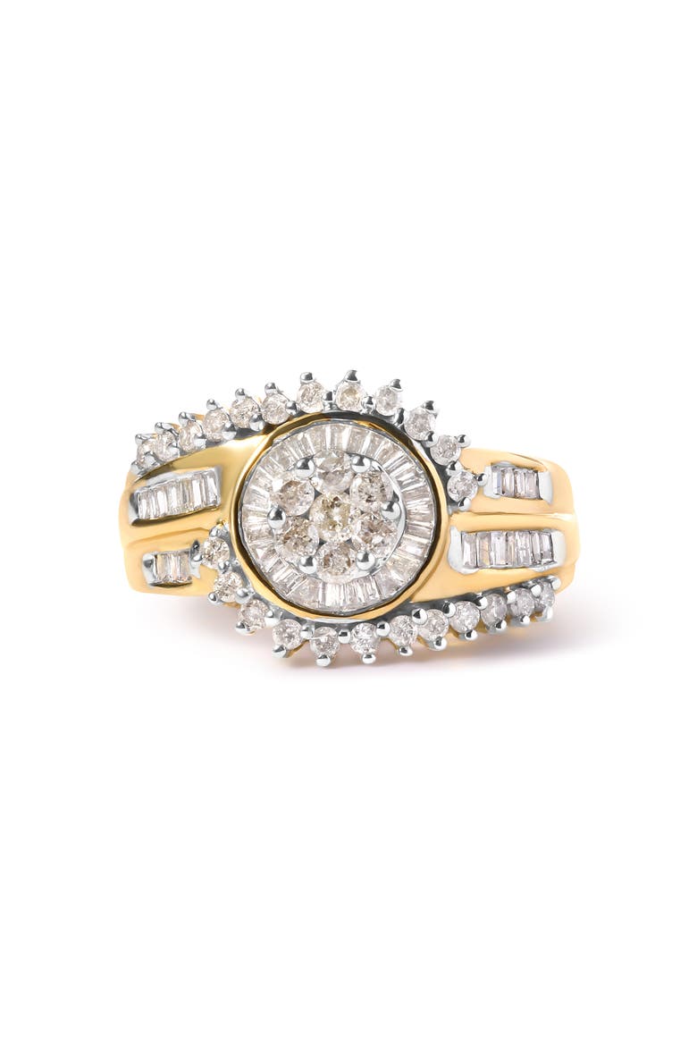 10K Yellow Gold 1 Cttw Diamond Cluster Swirl Band Ring, Alternate, color, Yellow