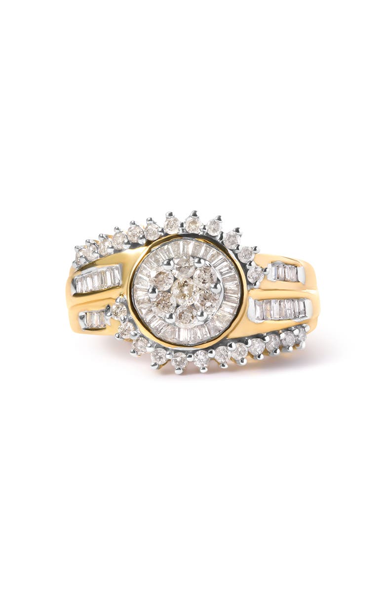 Haus of Brilliance 10K Yellow Gold 1 Cttw Diamond Cluster Swirl Band Ring, Alternate, color, Yellow