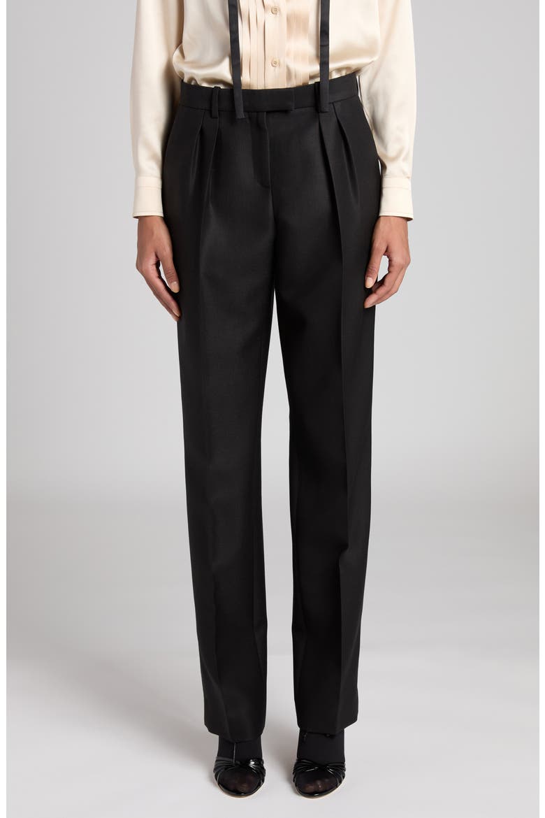 Pleated Wool, Mohair & Silk Twill Pants, Main, color, BLACK