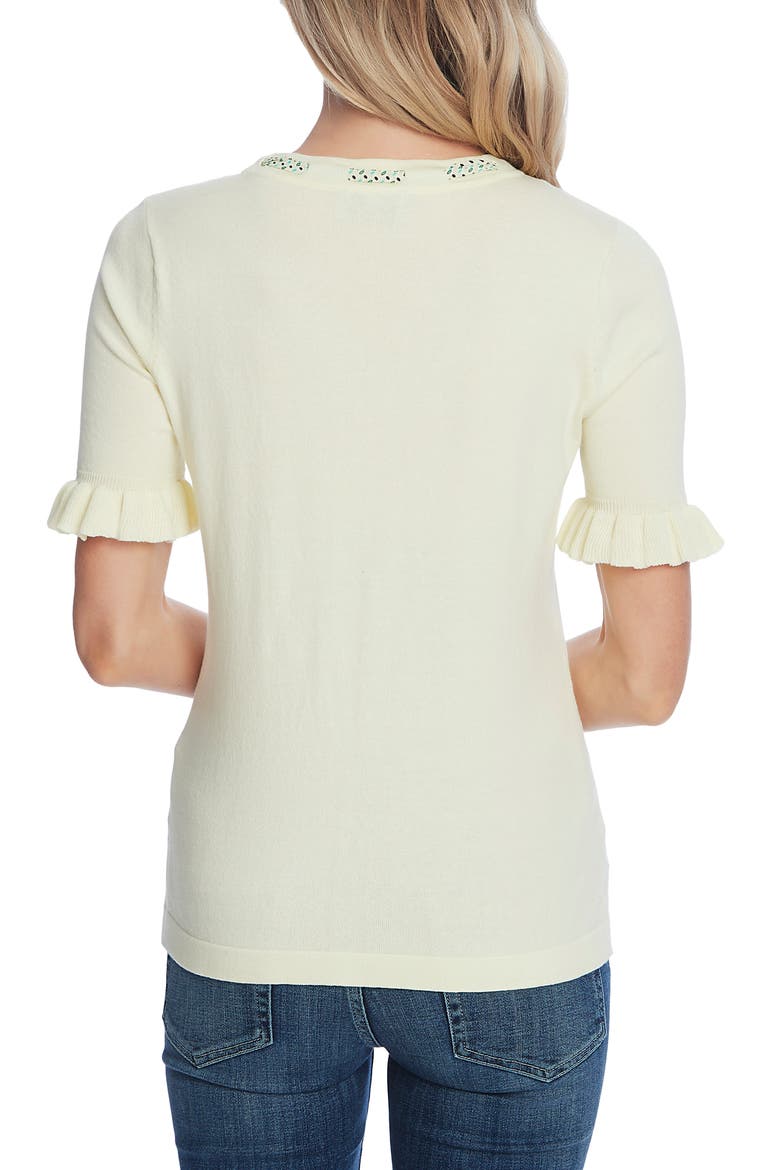 Ruffle Sleeve Tie Neck Sweater, Alternate, color, LEMONADE