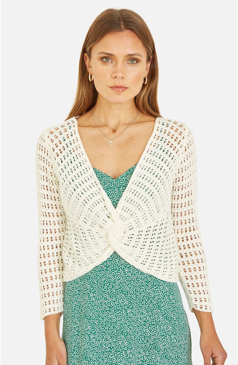 Yumi Crochet Cotton Twisted Bolero Cardigan, Main, color, Ivory