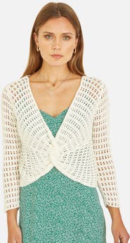 Yumi Crochet Cotton Twisted Bolero Cardigan
