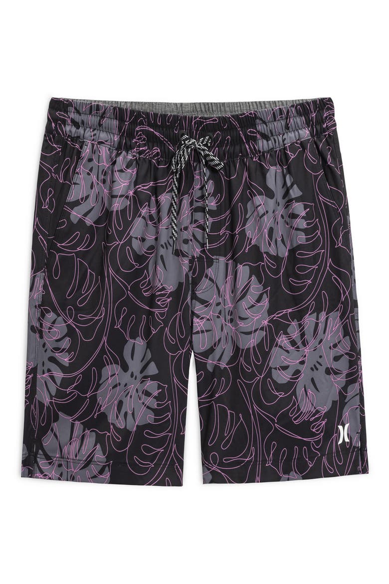 Leaf Volley Swim Trunks, Main, color, BLACK
