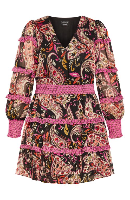 CITY CHIC CITY CHIC HOLLIE PRINT LONG SLEEVE TIERED DRESS