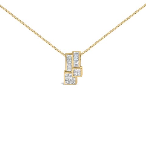 14K Yellow Gold 1 1/2 cttw Diamond Geometric Pendant Necklace
