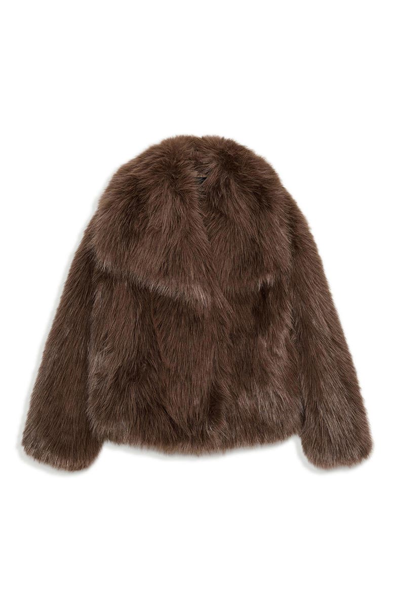Mandie Faux Fur Coat, Alternate, color, BROWN