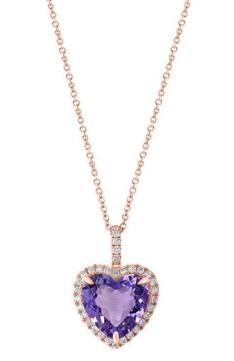 14K Rose Gold Diamond,Pink Amethyst Pendant