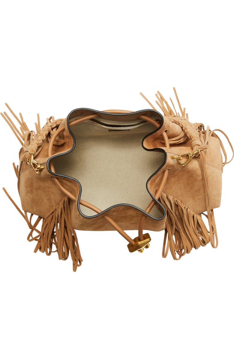Jimmy Choo Bon Bon Fringe East/West Bucket Bag, Alternate, color, Toffee/ Toffee/ Gold