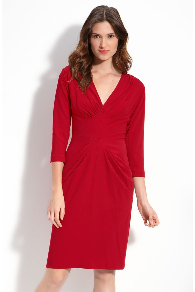 V-Neck Crepe Sheath Dress, Main, color, BRICK