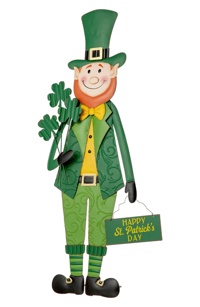 Glitzhome St. Patrick
s Metal Leprechaun Yard Stake Standing Decor or Wall Sign, Alternate, color, Green