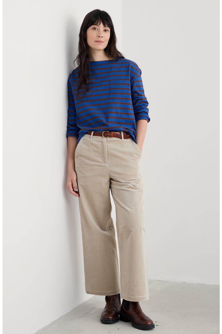 Beach Stripe Organic Cotton Boat Neck Top, Alternate, color, BRETON INK COCOA