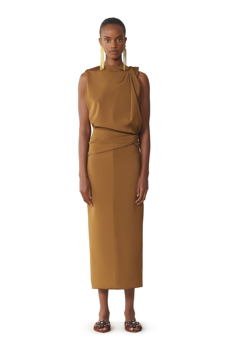 Lanvin Brown Midi Dress In Viscose, Main, color, Golden Brown