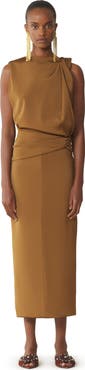 Lanvin Brown Midi Dress In Viscose