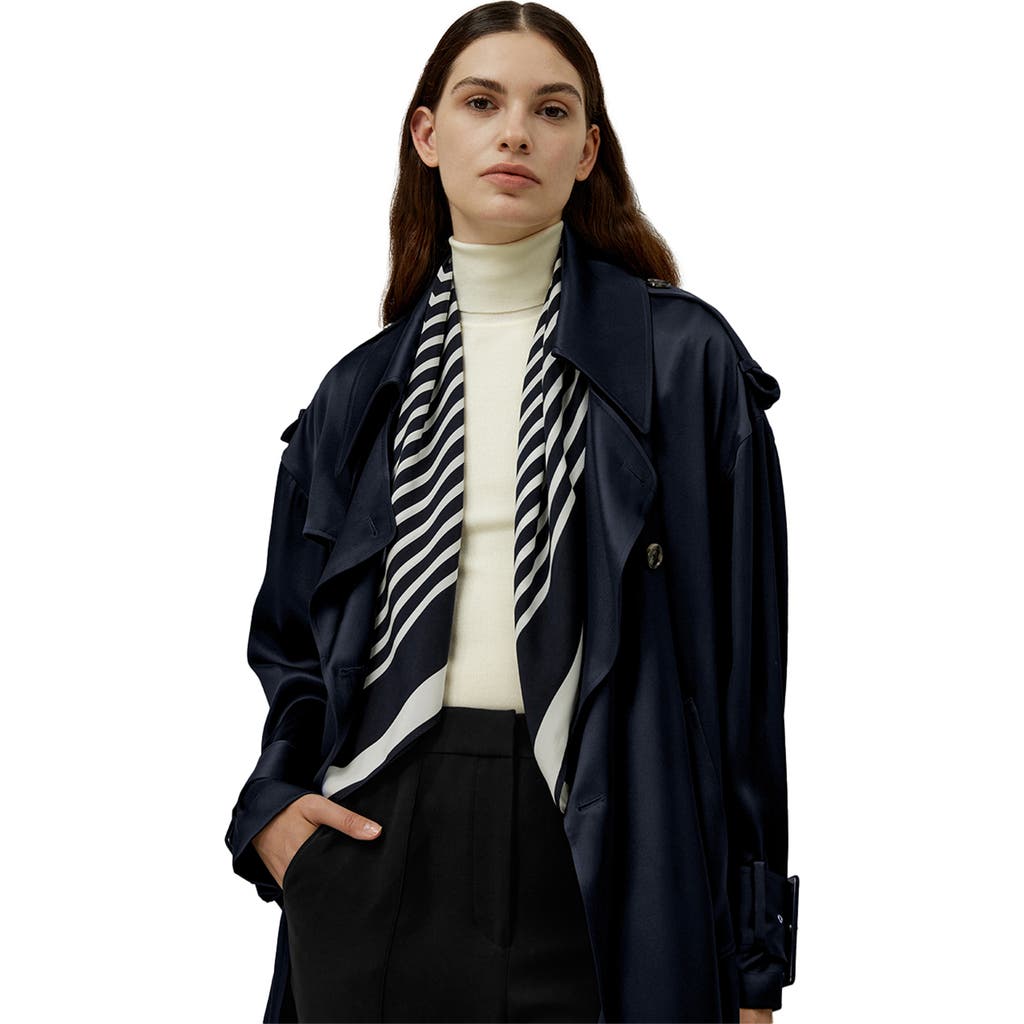 Lilysilk Mid-century Pattern Silk Scarf In Midnight Blue