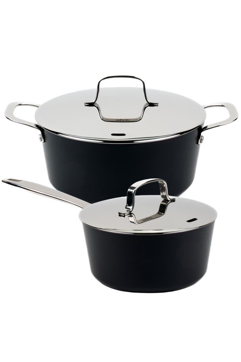 Maestro Ceramic Nonstick 4.5-qt Stock Pot & 2-qt Saucepan with Lids, Main, color, Black