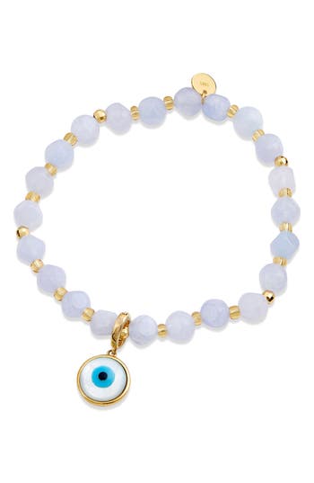 Savvy Cie Jewels Beaded Stretch Pendant Bracelet In Gold/aqua