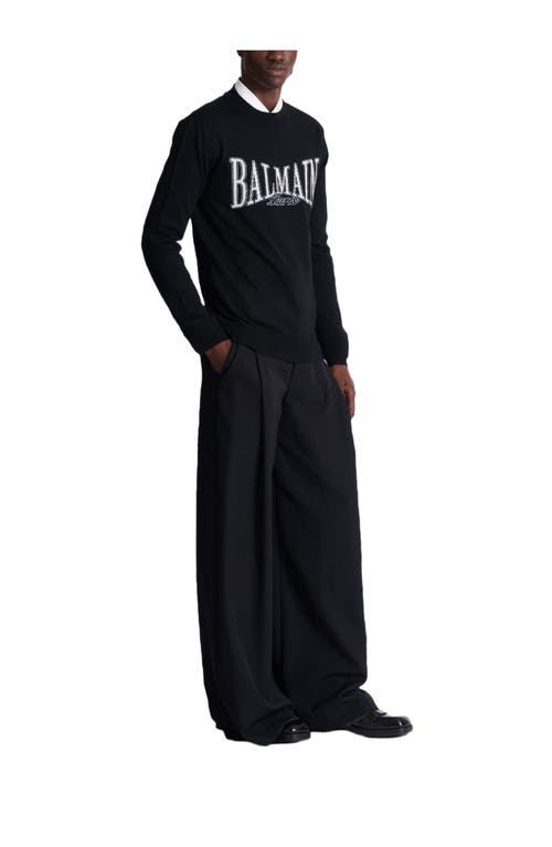 Balmain College Jacquard Knit Jumper In Black