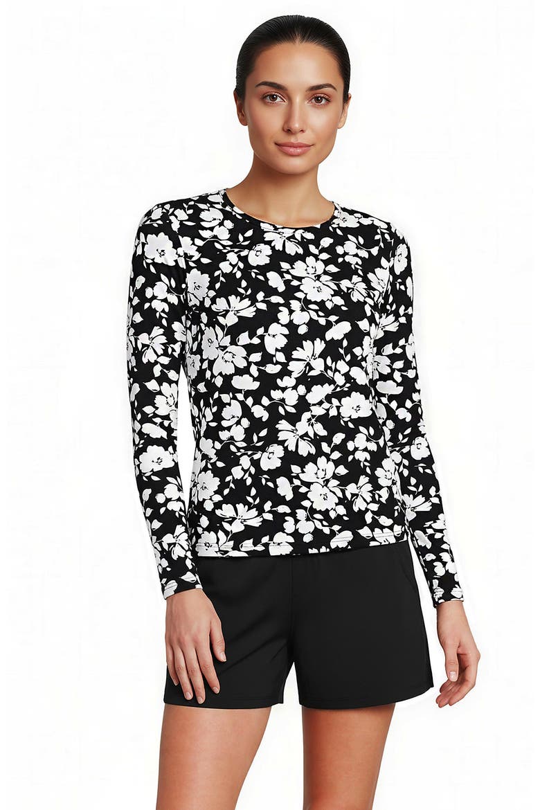 SunShade UPF 50 Long Sleeve Rash Guard Swim Tee, Main, color, Black Blossom Floral