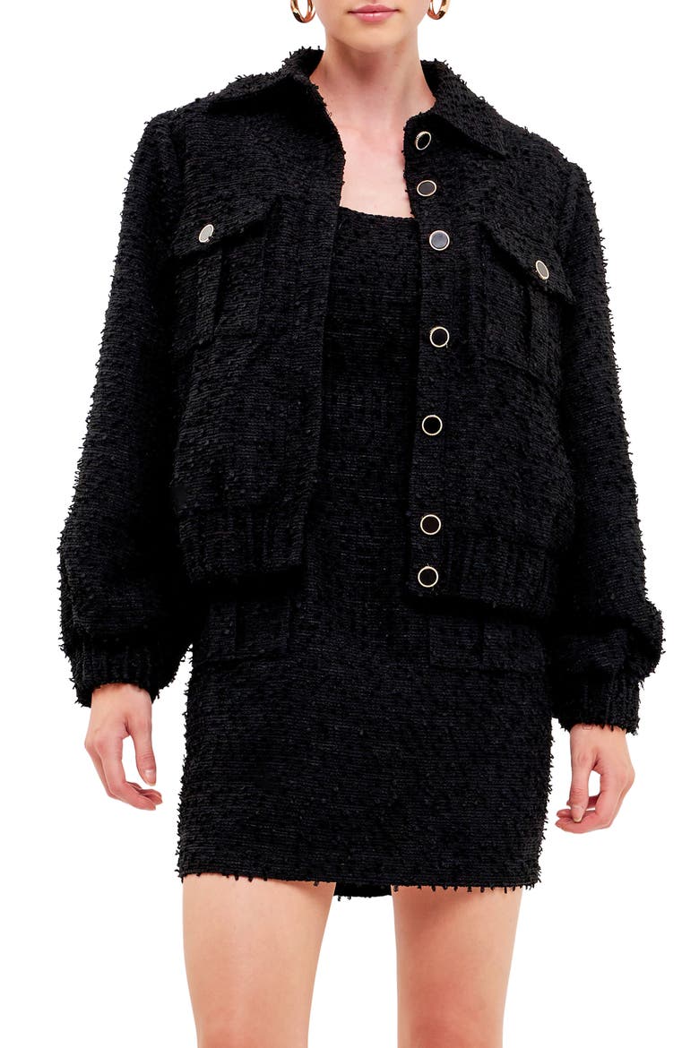 Bouclé Jacket, Main, color, BLACK