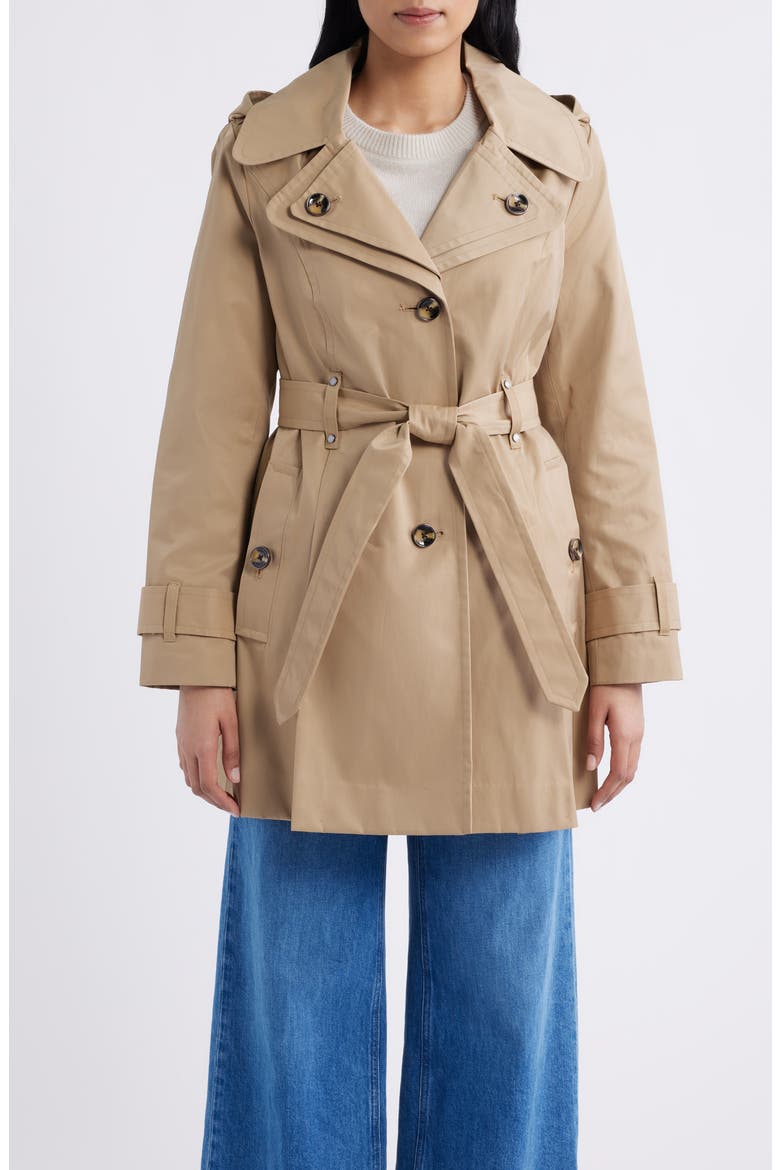 Double Breasted Hooded Trench Coat, Main, color, BRITISH KHAKI