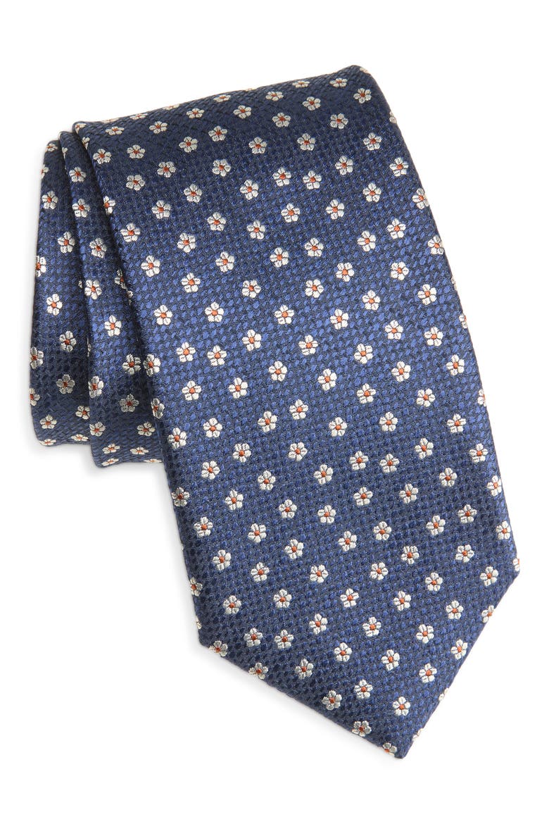 Floral Jacquard Silk Tie, Main, color, NAVY