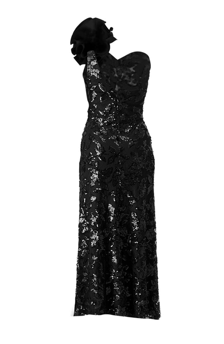 IVONNE Long Evening Dress with Bow, Alternate, color, Black