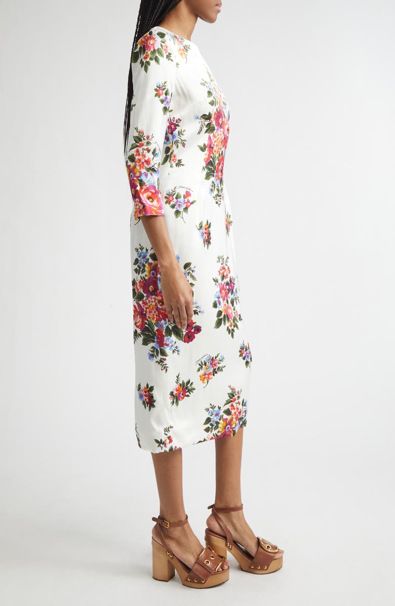 Dolce&Gabbana Floral Satin Midi Dress, Alternate, color, Mazz.fiori F.bianco
