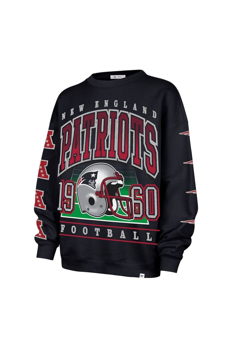 Women's '47  Navy New England Patriots Go Big Oversized Pullover Sweatshirt, Alternate, color, Navy