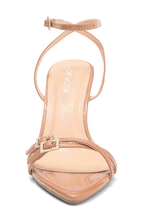 Top Guy Shoes Wynn Buckle Pointed Toe Sandal In Camel Patent