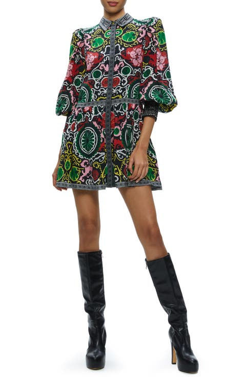 Bertha Mixed Print Long Sleeve Minidress