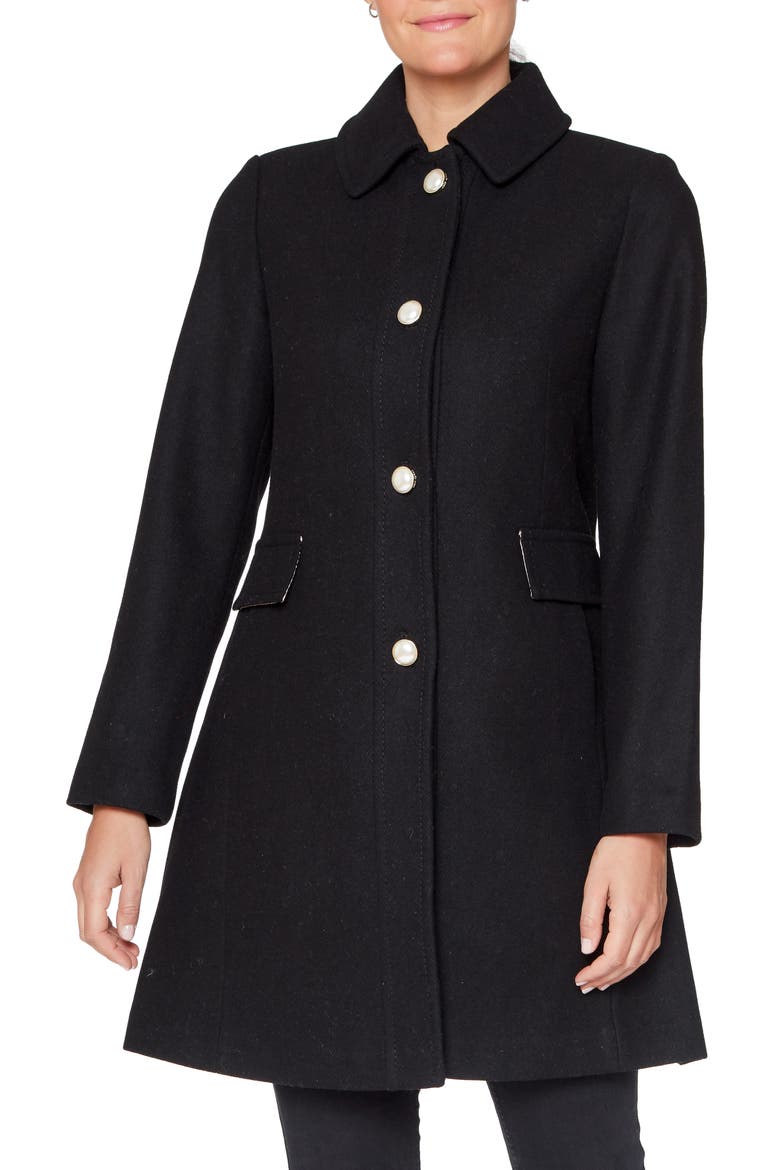pearl button reefer jacket, Main, color, BLACK