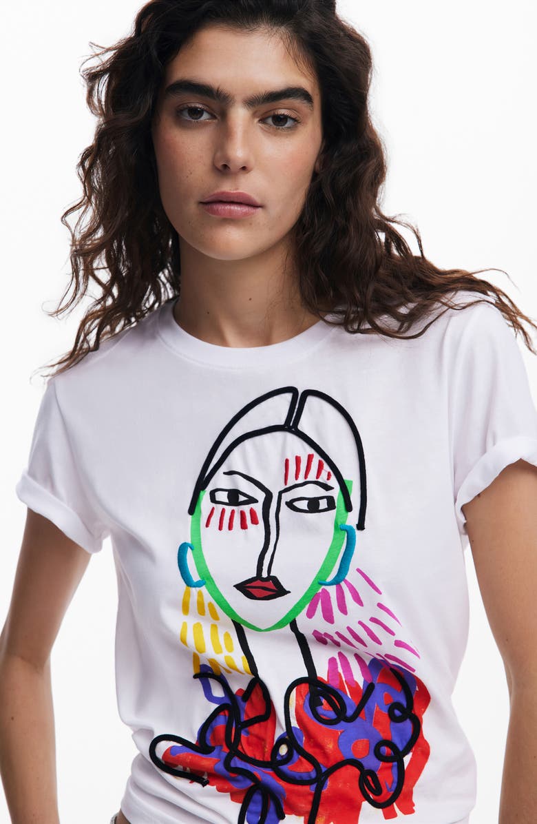 Desigual Embroidered Face Graphic T-Shirt, Alternate, color, 