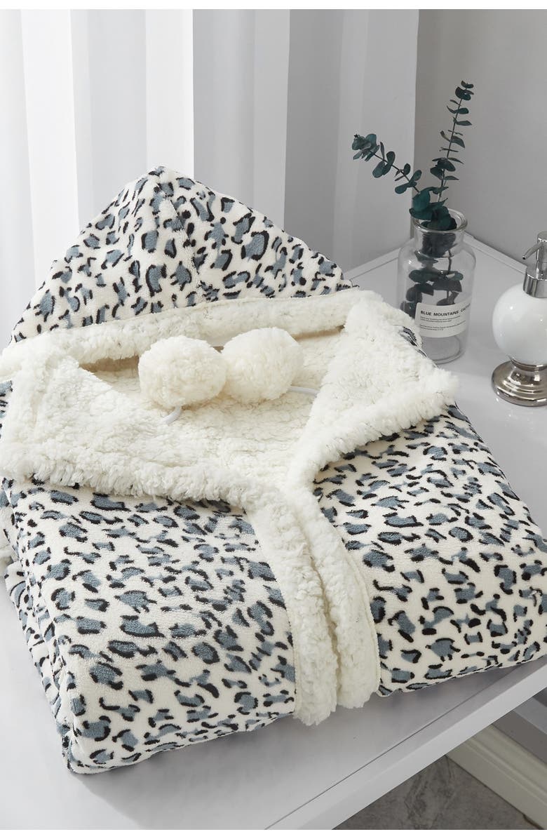 CHIC Chanda Leopard Print Snuggle Hoodie Blanket - Grey, Main, color,