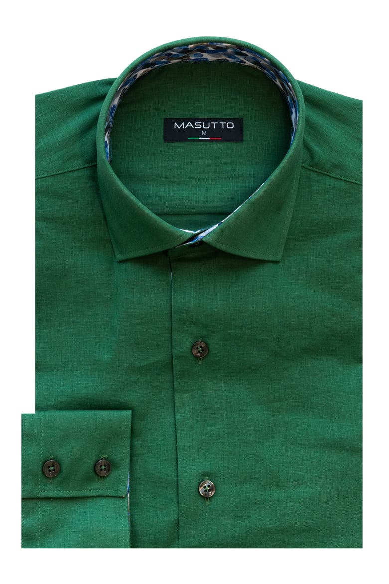 Della Linen Button-Up Shirt, Main, color, Strong Green